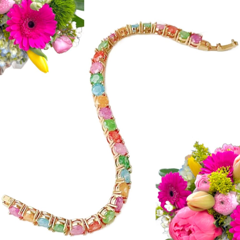 Rainbow "Dressing for Joy" Simulated Opal and Chalcedony Tennis Bracelet - Picture 5 of 7